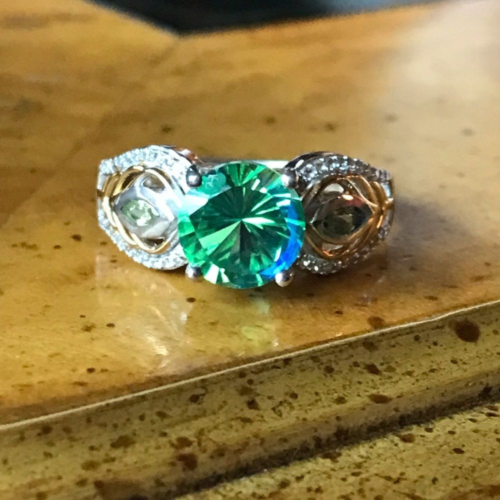 Peacock Quartz Natural Peridot Sterling Silver Ring Size 8